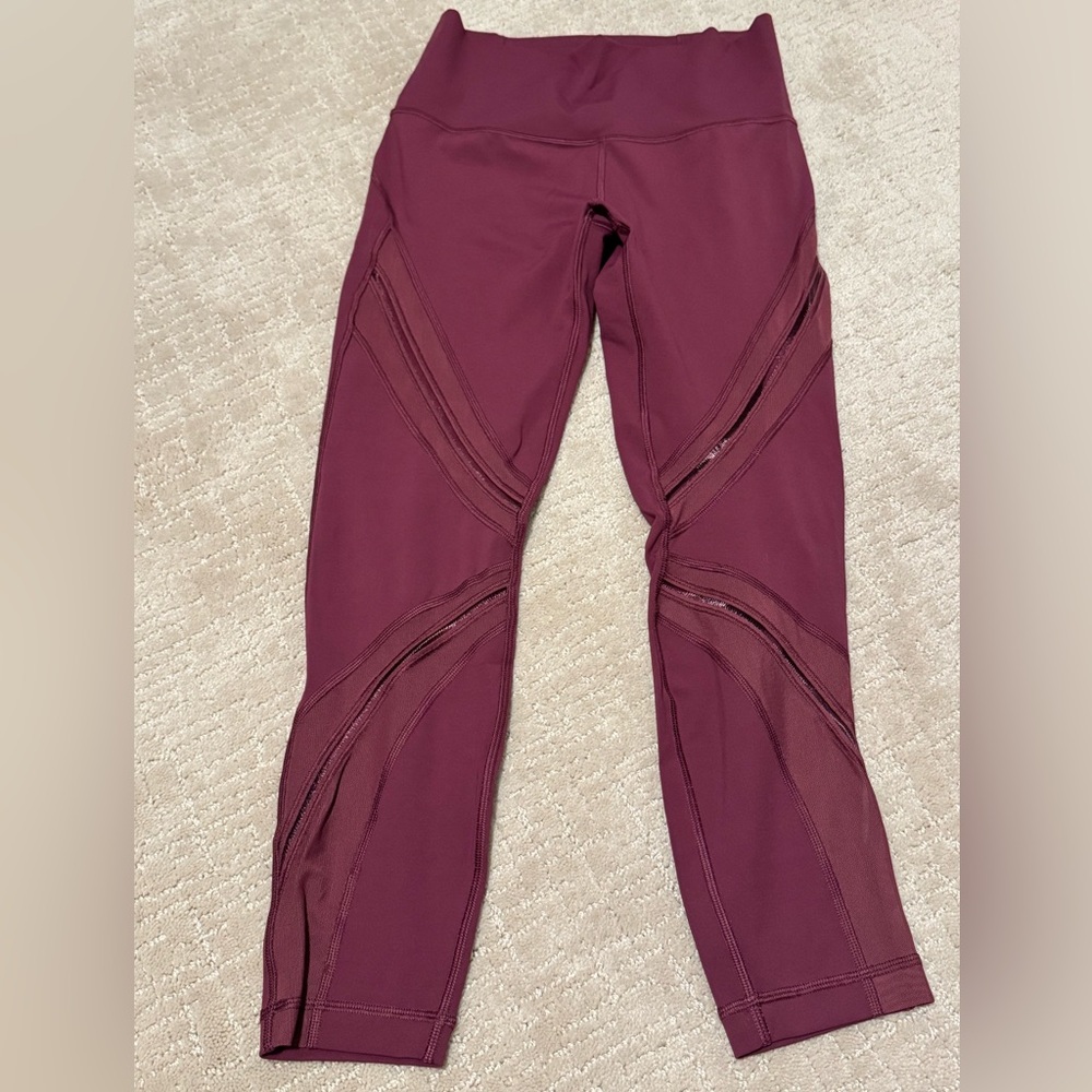 Lululemon High Times Metta Mesh Legging Pant Red Grape Wine 8